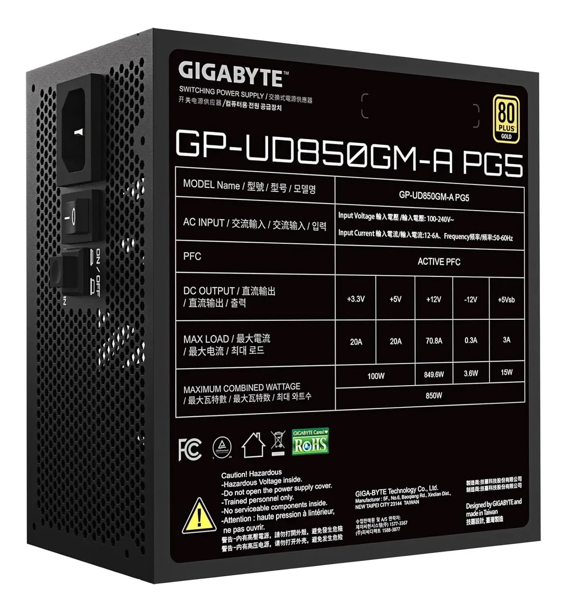 Fuente de poder Gigabyte Full Modular UD850GM-A PG5 80 Plus Gold